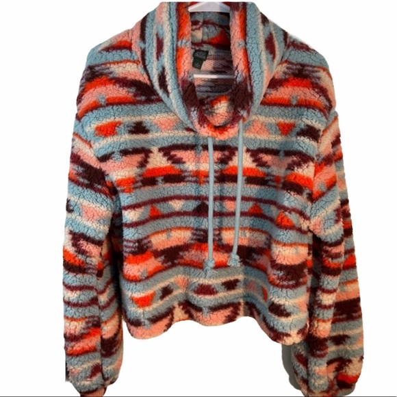 Wild Fable Faux Fur Cowl Neck Aztec Print Top S